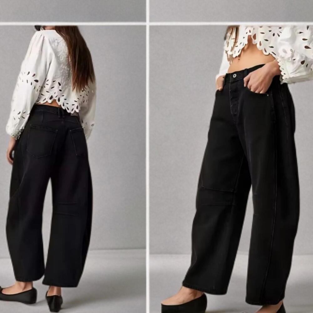 NEW BARREL Streetwear | S-L | High Rise Slouchy Ankle Cropped Black Denim Jeans - Picture 10 of 10